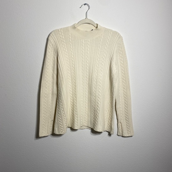 Theory Cream Friselle Plumose Cable Knit Sweater Mock Neck Wool STRECH - Picture 3 of 7